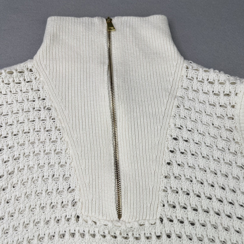Simply Southern Womens XL Cream Open Knit Sweater Vest 1/4 Zip Sleeveless - Picture 3 of 13